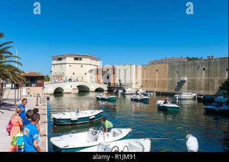 City wall at the bridge Pont de la Poteme, Port Grimaud, Var, Provence-Alpes-Cote d`Azur, France, Europe Stock Photo